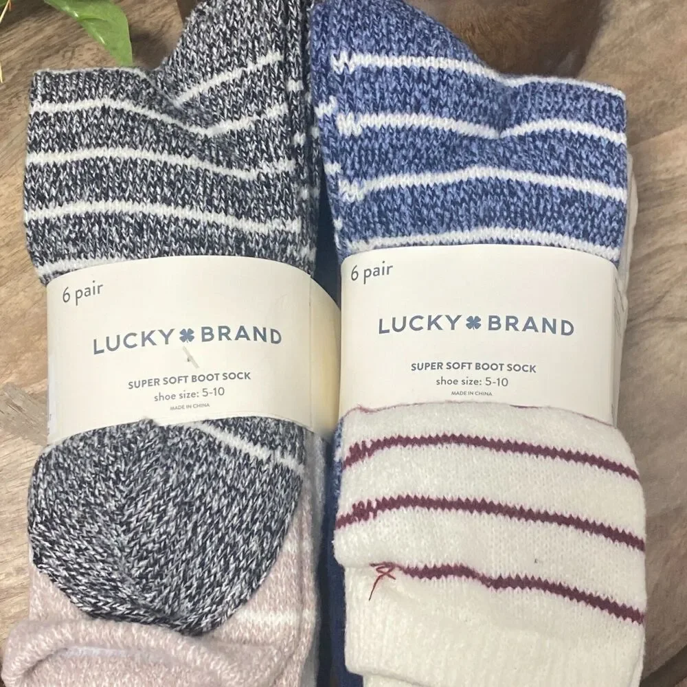 12 Pair Lucky Brand Super Soft Boot Sock for Women's Shoe 5-10 Blue Gray Black